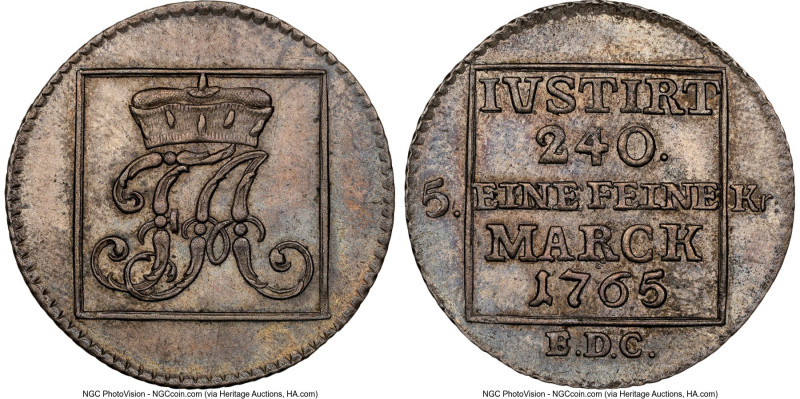 Henneberg. Friedrich August III 5 Kreuzer 1765-EDC MS64 NGC, Dresden mint, KM42,...