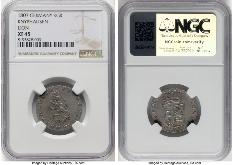 Knyphausen. Wilhelm Gustav Friedrich 9 Grote 1807 XF45 NGC, KM6, AKS-5, J-2. A s...