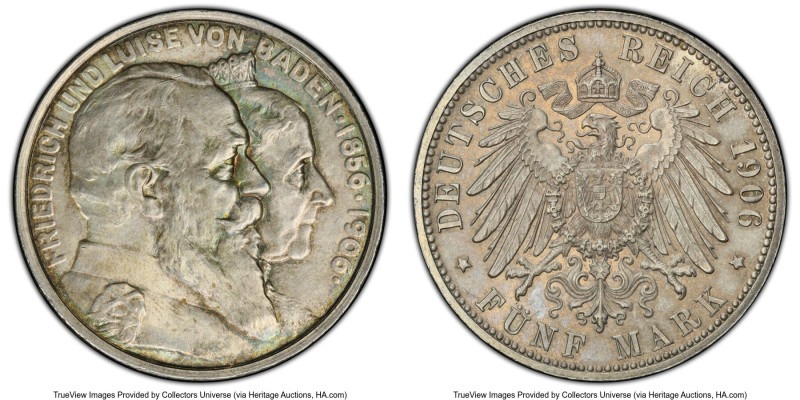 Baden. Friedrich I "Wedding Anniversary" 5 Mark 1906 MS65 PCGS, Karlsruhe mint, ...