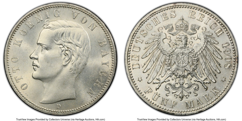 Bavaria. Otto 5 Mark 1908-D MS64 PCGS, Munich mint, KM915, J-46. HID09801242017 ...