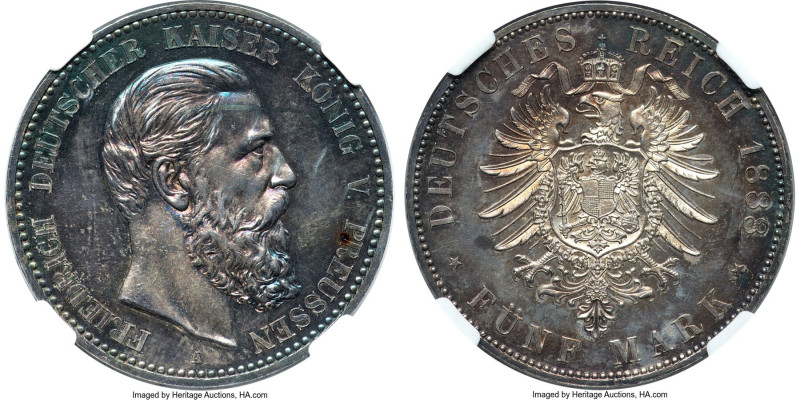 Prussia. Friedrich III Proof 5 Mark 1888-A PR64 NGC, Berlin mint, KM512, J-99. A...