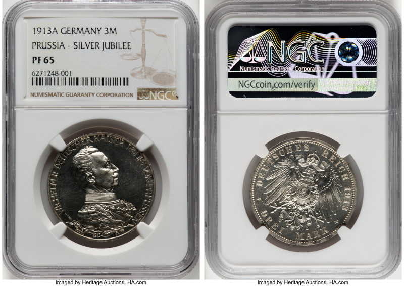 Prussia. Wilhelm II Proof "Silver Jubilee" 3 Mark 1913-A PR65 NGC, Berlin mint, ...