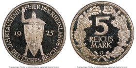 Weimar Republic Proof "Rhineland" 5 Mark 1925-G PR65 Deep Cameo PCGS, Karlsruhe mint, KM47, J-322. The Karlsruhe mint produced the second lowest numbe...