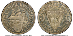 Weimar Republic Proof "Bremerhaven" 5 Mark 1927-A PR63 Cameo PCGS, Berlin mint, KM51, J-326. Infused with just the slightest dose of champagne, which ...