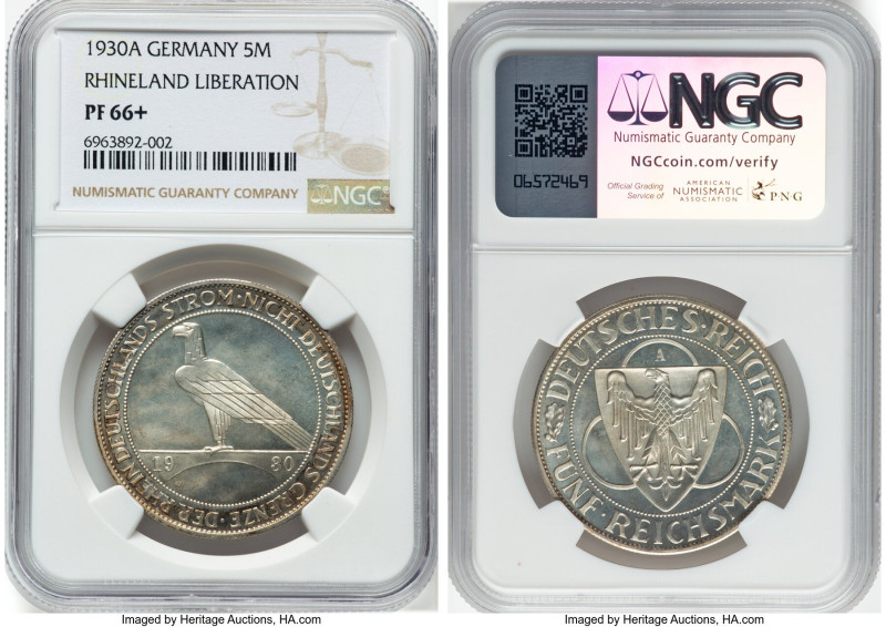 Weimar Republic Proof "Rhineland" 5 Mark 1930-A PR66+ NGC, Berlin mint, KM71, J-...