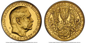 Weimar Republic gold Specimen "Hindenburg" Medallic 5 Mark 1927-D SP64 PCGS, Munich mint, KM-X1a, Kienast-386. By Karl Goetz. .900 fine gold. Most imp...