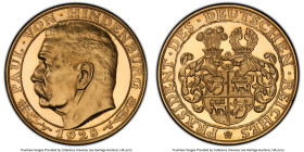 Weimar Republic gold Specimen "Hindenburg" Medallic 5 Mark 1928 SP64 PCGS, KM-X4a. 36mm. 22.84gm. Bernhart Issue. A striking Medallic type in this lar...