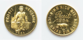 Federal Republic gold "New Year" Medal 1964 UNC (scratches), 22mm. 6.00gm. Hallmarked 14 karat (585) gold on reverse. "Prosit Neujahr". HID09801242017...