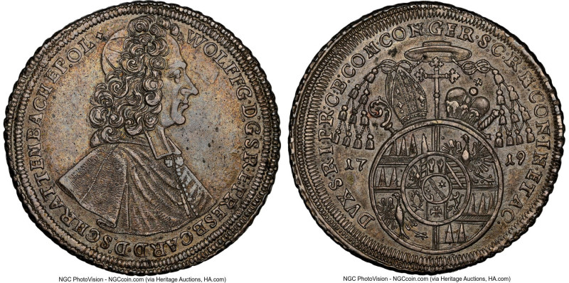 Olmutz. Wolfgang von Schrattenbach Taler 1719 AU58 NGC, Kremsier mint, KM414, Da...