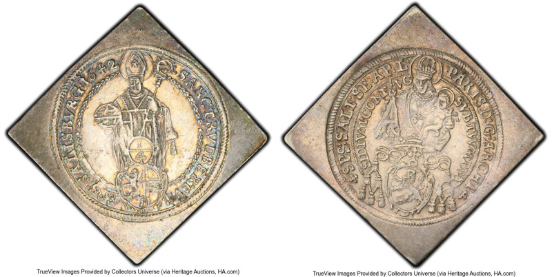 Salzburg. Paris von Lodron Klippe 1/4 Taler 1642 AU50 PCGS, KM103. 7.12gm. An al...