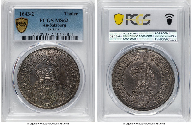 Salzburg. Paris von Lodron Taler 1643/2 MS62 PCGS, KM87, Dav-3504. A high-qualit...