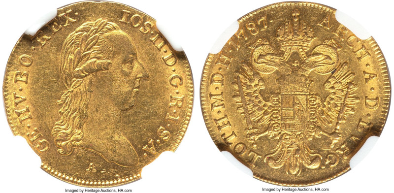 Joseph II gold Ducat 1787-A MS63 NGC, Vienna mint, KM1873, Fr-439. A glowing, ho...