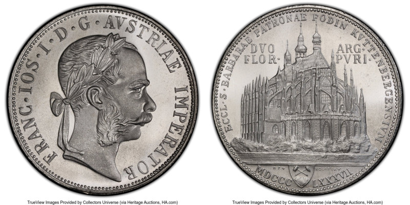 Franz Joseph I silver Restrike "Reopening of Kuttenberg Mines" 2 Florin "1887" (...