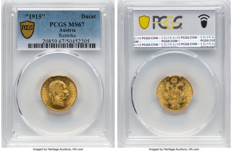 Franz Joseph I gold Restrike Ducat 1915 MS67 PCGS, Vienna mint, KM2267. HID09801...