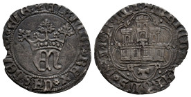 Kingdom of Castille and Leon. Henry IV (1399-1413). 1/2 real. Toledo. (Bautista-919). (Abm-702.1). Anv.: + ENRICVS ✿ REX ✿ CASTELLE ✿ ELE : . Rev.: + ...