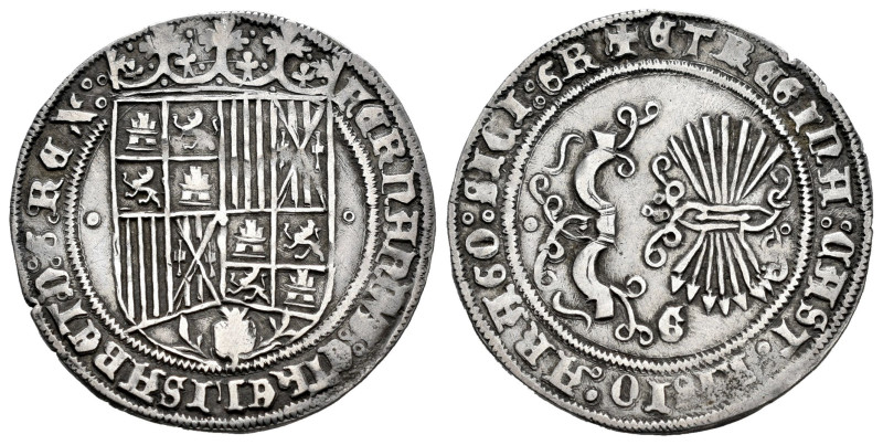 Catholic Kings (1474-1504). 1 real. Granada. (Bautista-1290). (Cal-360). Anv.: F...