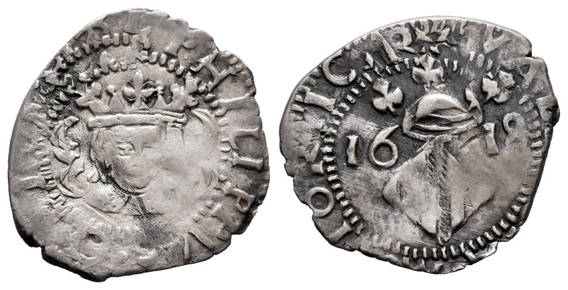 Philip III (1598-1621). Dieciocheno. 1618. Valencia. (Cal-564). Ag. 1,83 g. Scar...