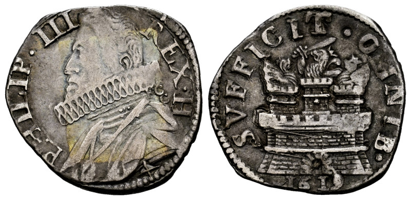 Philip III (1598-1621). 15 granos. 1619. Naples. FC/C. (Tauler-1903). (Vti-228)....