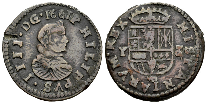 Philip IV (1621-1665). 16 maravedis. 1661. Madrid. Y. (Cal-467). (Jarabo-Sanahuj...