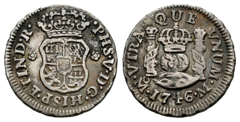 Philip V (1700-1746). 1/2 real. 1746. Mexico. M. (Cal-273). Ag. 1,67 g. Toned. V...