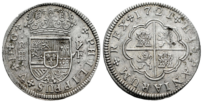 Philip V (1700-1746). 2 reales. 1721. Segovia. F. (Cal-954). Ag. 6,60 g. Light w...