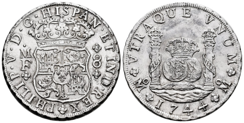 Philip V (1700-1746). 8 reales. 1744. Mexico. MF. (Cal-1466). Ag. 26,78 g. Graff...