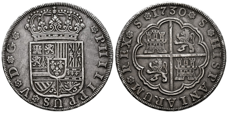 Philip V (1700-1746). 8 reales. 1730. Sevilla. (Cal-1622). Ag. 27,04 g. Without ...