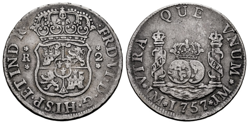 Ferdinand VI (1746-1759). 2 reales. 1757. Lima. JM. (Cal-275). Ag. 6,57 g. Toned...