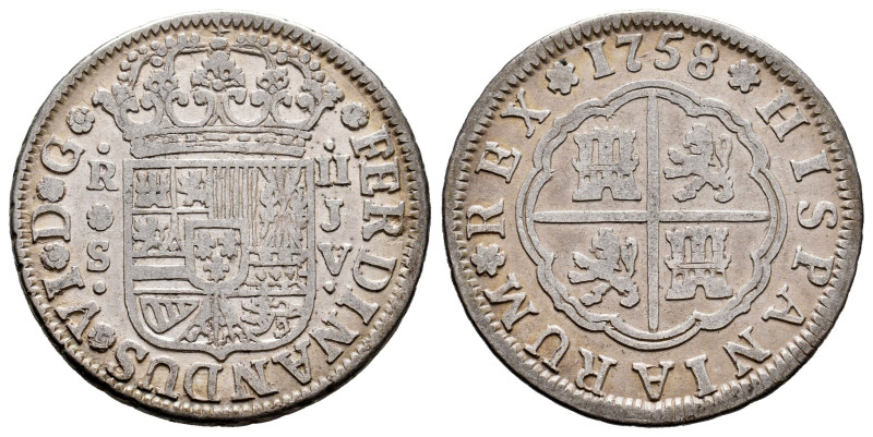 Ferdinand VI (1746-1759). 2 reales. 1758. Sevilla. JV. (Cal-343). Ag. 5,70 g. Al...