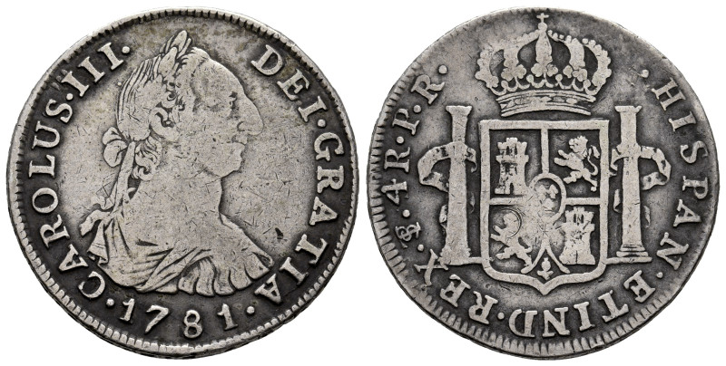 Charles III (1759-1788). 4 reales. 1781. Potosi. PR. (Cal-945). Ag. 13,19 g. Cho...