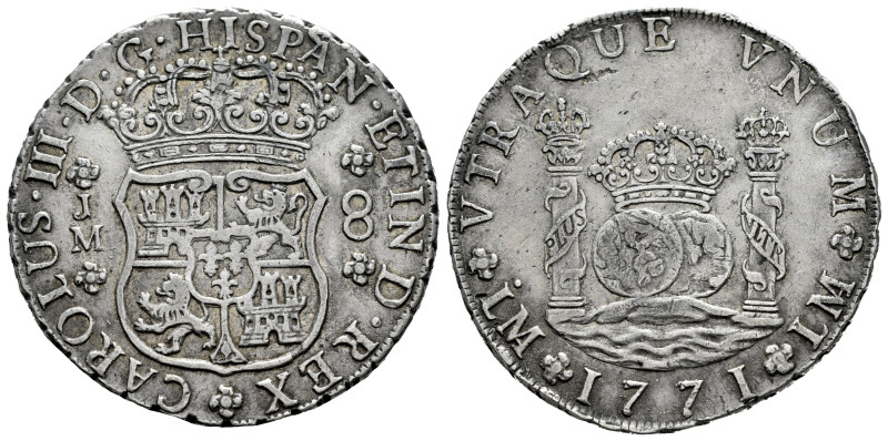 Charles III (1759-1788). 8 reales. 1771. Lima. JM. (Cal-1103). Ag. 26,86 g. Dot ...