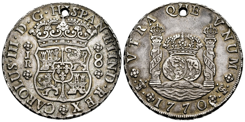 Charles III (1759-1788). 8 reales. 1770. Potosi. JR. (Cal-1168). Ag. 26,85 g. Ho...