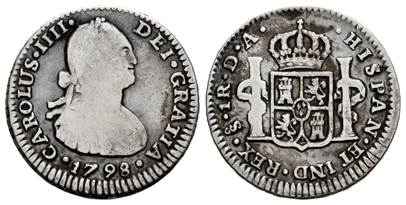 Charles IV (1788-1808). 1 real. 1798. Santiago. DA. (Cal-517). Ag. 3,17 g. Scarc...