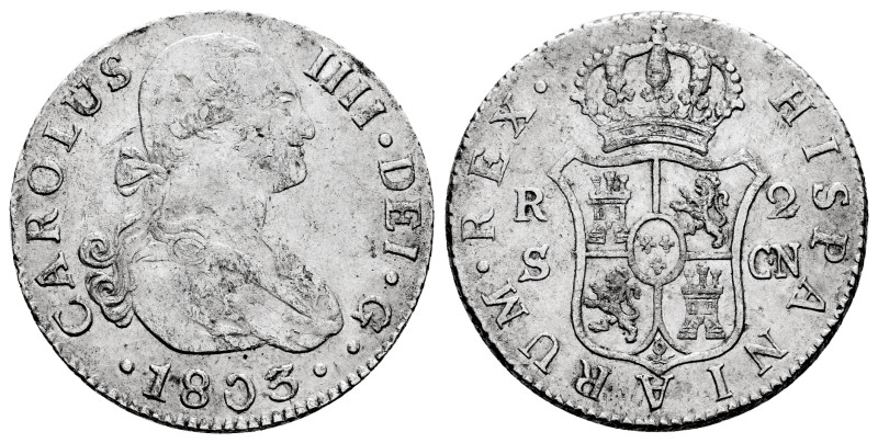 Charles IV (1788-1808). 2 reales. 1803. Sevilla. CN. (Cal-724). Ag. 5,99 g. Smal...