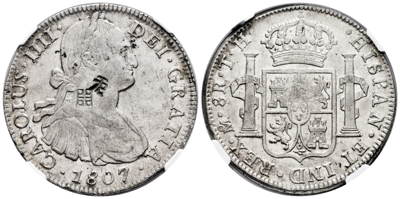 Charles IV (1788-1808). 8 reales. 1807. Mexico. TH. (Cal-986). Ag. Slabbed by NG...