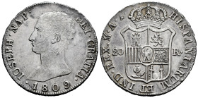 Joseph Napoleon (1808-1814). 20 reales. 1809. Madrid. AI. (Cal-36). Ag. 26,41 g. Hairlines on obverse. Delicate patina. Choice VF/Almost XF. Est...450...