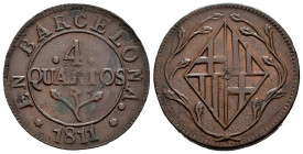 Joseph Napoleon (1808-1814). 4 quartos. 1811. Barcelona. (Cal-17). Ae. 8,12 g. Choice VF. Est...50,00. 

Spanish descripction: José Napoleón (1808-1...
