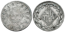Joseph Napoleon (1808-1814). 1 peseta. 1809. Barcelona. (Cal-32). Ag. 5,52 g. Cleaned. Almost VF. Est...75,00. 

Spanish descripction: José Napoleón...