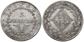 Joseph Napoleon (1808-1814). 5 pesetas. 1813. Barcelona. (Cal-52). Ag. 27,18 g. Soft tone. Rare. Choice VF. Est...650,00. 

Spanish descripction: Jo...