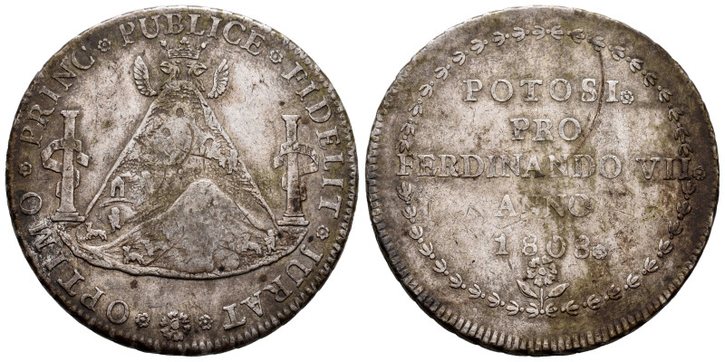 Ferdinand VII (1808-1833). "Proclamation" medal. 1808. Potosi. (Vives-726). (H-5...