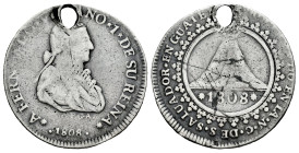Ferdinand VII (1808-1833). "Proclamation" medal. 1808. San Salvador. (Guatemala). (Herrera-74). (Medina-376). (Grove-F176). Ag. 6,33 g. 2 real module....