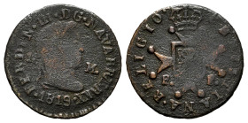 Ferdinand VII (1808-1833). 1 maravedi. 1819. Pamplona. (Cal-33). (Ros-4.11.23). Ae. 1,40 g. Laureate bust. Legend FERDIN. Surface rust. F. Est...25,00...