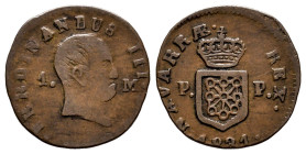 Ferdinand VII (1808-1833). 1 maravedi. 1831. Pamplona. (Cal-40). (Ros-4.11.29). Ae. 1,41 g. Bare bust. Almost VF/VF. Est...50,00. 

Spanish descripc...