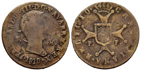 Ferdinand VII (1808-1833). 3 maravedis. 1819. Pamplona. (Cal-44). (Ros-4.11.11). Ae. 4,80 g. Laureate bust. Legend FERDINANDUS. Scarce. Choice F. Est....