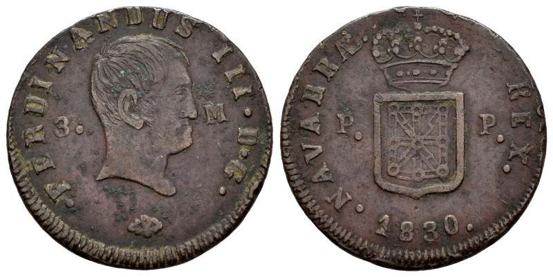 Ferdinand VII (1808-1833). 3 maravedis. 1830. Pamplona. (Cal-51). Ae. 5,19 g. Ba...