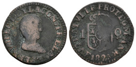 Ferdinand VII (1808-1833). 1 quarto. 1823. Manila. (Cal-97). (Km-9). (EMO-570.3). Ae. 3,51 g. "Constitutional" type. Very rare. Choice F. Est...300,00...