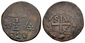 Ferdinand VII (1808-1833). 1 cuarto. 1820. Santa Marta. (Cal-119). (Restrepo-104-1). Ae. 1,93 g. Choice VF. Est...110,00. 

Spanish descripction: Fe...