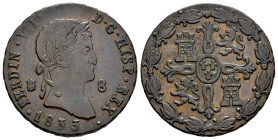 Ferdinand VII (1808-1833). 8 maravedis. 1833. Segovia. (Cal-239). Ae. 11,47 g. VF/Choice VF. Est...70,00. 

Spanish descripction: Fernando VII (1808...