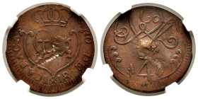 Ferdinand VII (1808-1833). 1/4 real. 1818. Caracas. (Cal-68). Ae. Stamped in 1823 at the siege of Puerto Cabello, one of the last royalist bastions in...