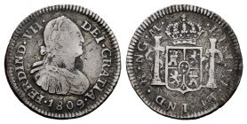 Ferdinand VII (1808-1833). 1/2 real. 1809. Guatemala. M. (Cal-329). Ag. 1,65 g. Bust of Charles IV. Cleaned. Scarce. Almost VF. Est...45,00. 

Spani...